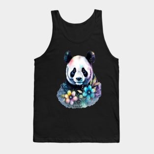 Fantasy, Watercolor, Panda Bear With Flowers and Butterflies Tank Top